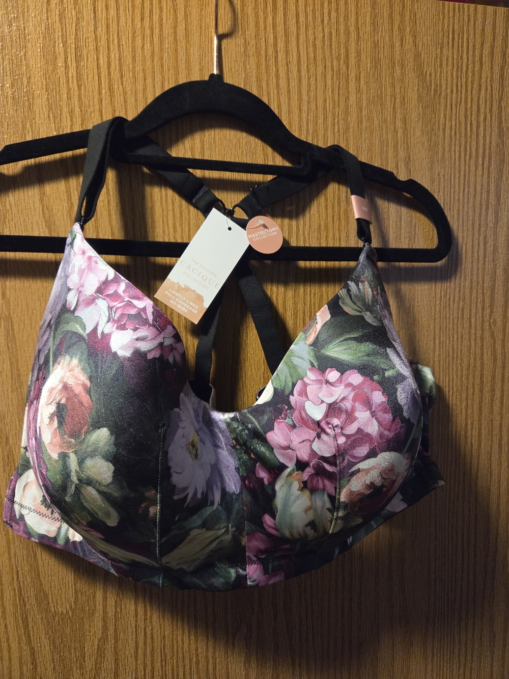 Cacique Floral Plunge Longline Bra in Black, Pink & Green